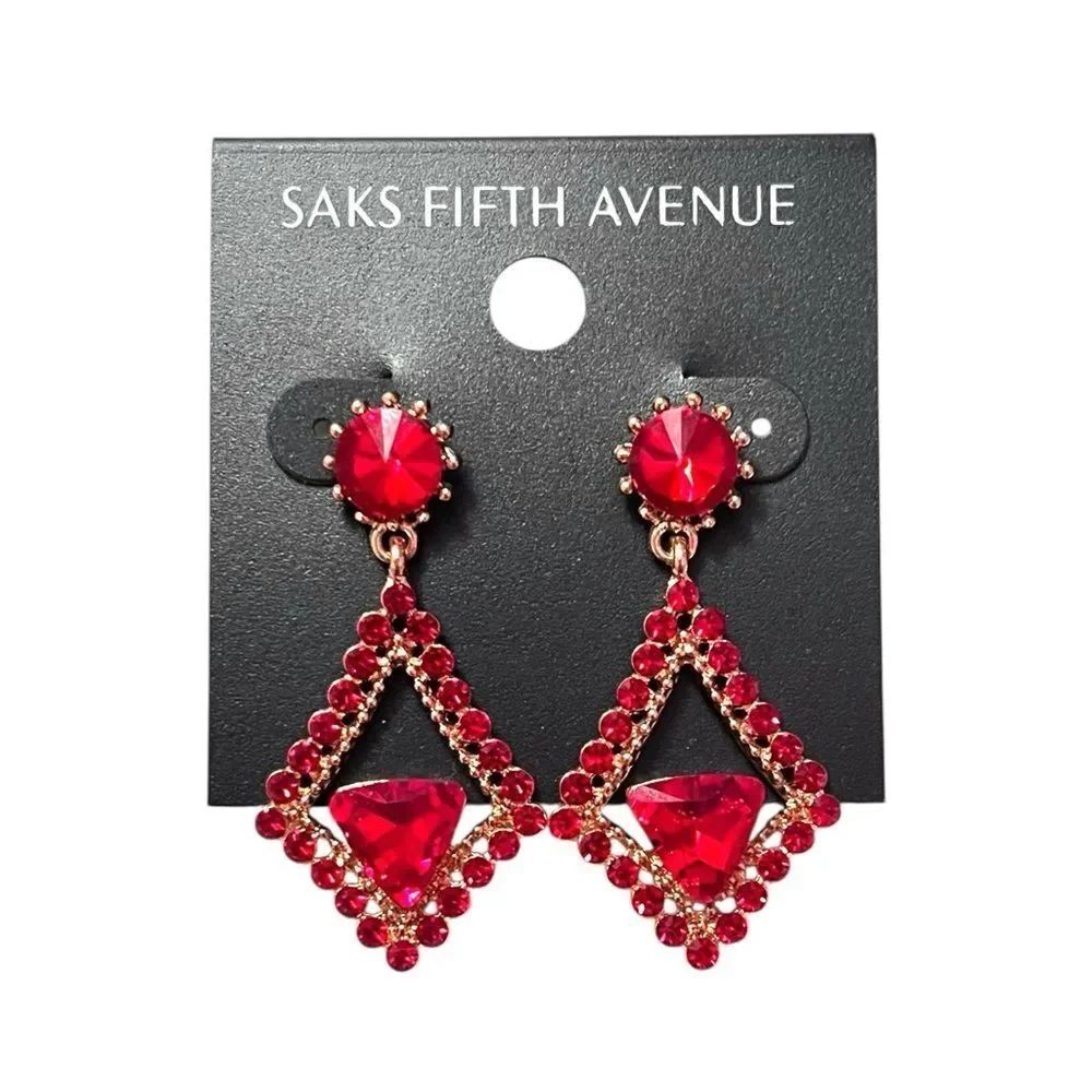 Saks Fifth Avenue Vibrant Red Crystal Drop Earrings